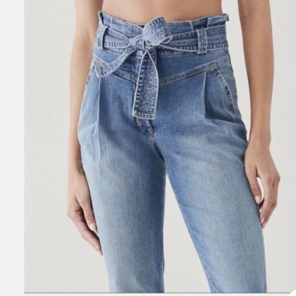 A.L.C. Casual Davis Denim Blue Self Tie Paper Bag High Waist Ankle/Crop Jeans 6